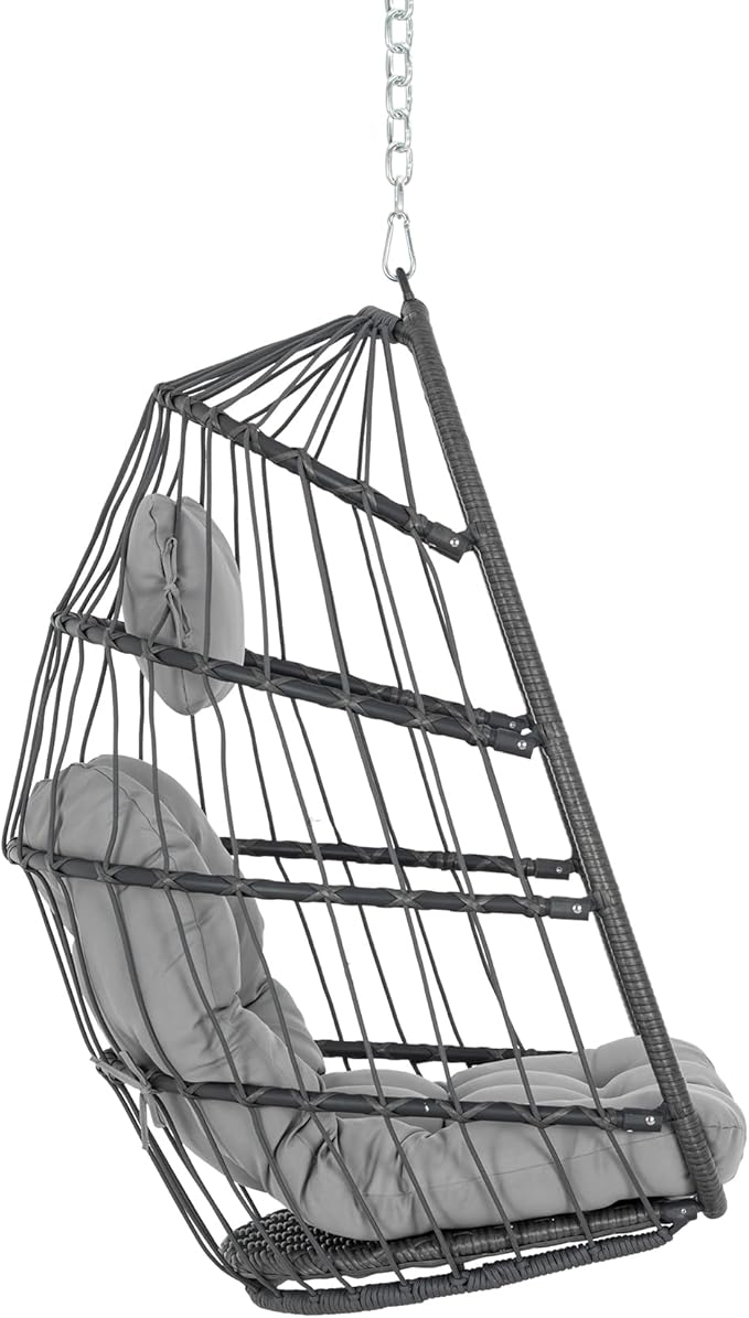 Yechen Swing Egg Chair Without Stand Indoor Outdoor, Foldable Wicker Rattan Hanging Egg Chairs Hammock Egg Basket Chair with Aluminum Frame & UV Resistant Cushions for Bedroom Patio Porch