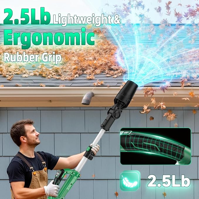 KIMO Leaf Blower Cordless with Battery and Charger, 310000RPM, 37Inch Telescopic Pole, 750CFM 280MPH, 3Speeds w/Smart Panel, Lightweight 2.5Lb, 2PCS 4000mAh Battery Operated Leaf Blowers for Lawn Care