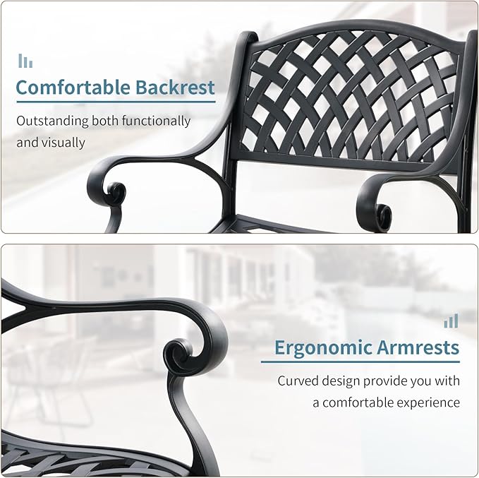 Cast Aluminum Outdoor Dining Chairs Set of 4, 4 Piece All Weather Patio Bistro Chairs with Armrest for Balcony, Backyard Garden