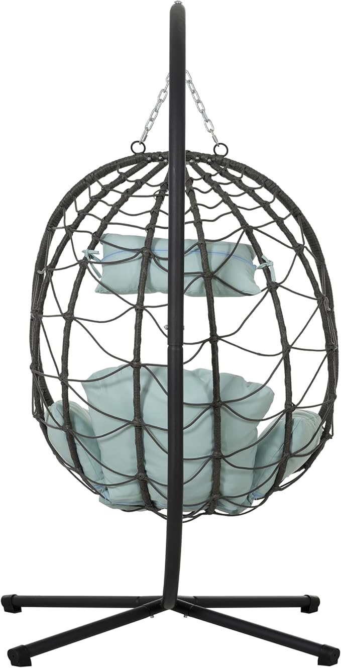 Egg Chair with Stand Wicker Hanging Swing Chair for Patio Balcony Indoor Outdoor Living Room Bedroom Includes Cushion for Comfort