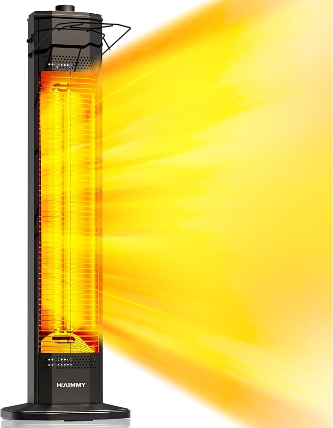 Patio Heaters for Outdoor Use, Haimmy 34-Inch 1500W Indoor & Outdoor Electric Infrared Heater with 3 Heat Levels, IPX5 Waterproof, Tip-Over & Overheat Protection, Instant Heating for Patio, Garage