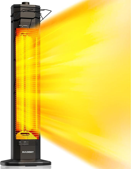 Patio Heaters for Outdoor Use, Haimmy 34-Inch 1500W Indoor & Outdoor Electric Infrared Heater with 3 Heat Levels, IPX5 Waterproof, Tip-Over & Overheat Protection, Instant Heating for Patio, Garage