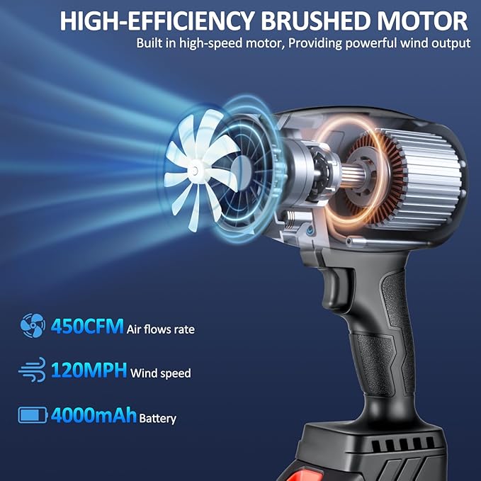 Leaf Blower Cordless Battery Charger, Electric Cordless Leaf Blower Handheld, and Lightweight with High Speed Power for Lawn Or Patio Portable Air Blowers 21V Black