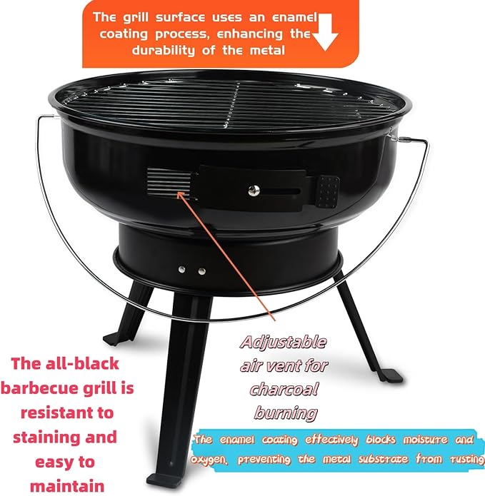 UFO-Shaped (Thickened) Portable Charcoal Grill,Folding Leg Design for Easy Storage & Portability,Easy-to-Assemble Small Tabletop Grill,Compact for Backyard and Patio BBQ,Outdoor Camping,and Tailgate