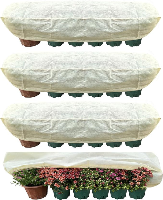 Plant Cover Freeze Protection, Winter Plant Covers, Plant Frost Cover, Tree Plant Freeze Protection Covers, Planter Plant Winter Frost Blanket with Zip Drawstring,4 Pack (59x17.7x15.7INCH)