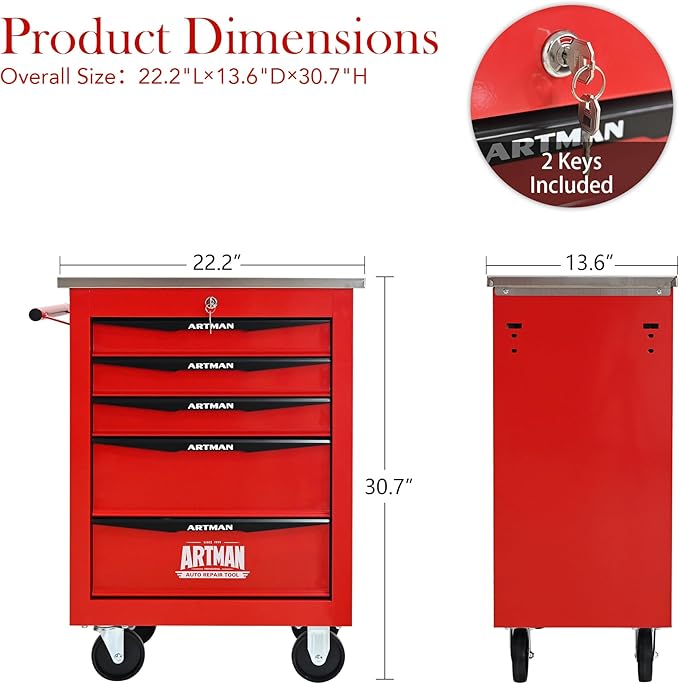 5 Drawers Rolling Tool Box on Wheels, Multifunctional Tool Cart, Drawers Rolling Trolley Organizer Tool Storage Chest for Garage,Workshop,DIY Multiple Interconnectable(4 Drawers-30.5" H)