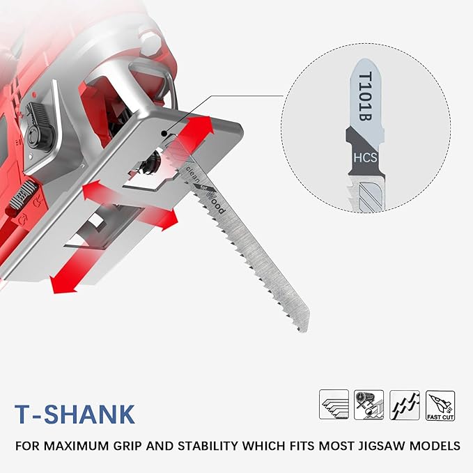 TAROSE 20-Piece T101B 4 Inch 10 TPI Assorted T-Shank Jig Saw Blades Set for Clean Cutting Wood