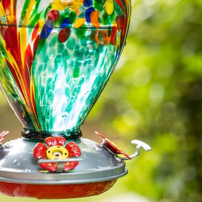 Muse Garden Gifts for Women Glass Hummingbird Feeder for Outdoors Hanging, Mother‘s Day Christmas Valentine Hummingbird Gifts for Women Mom, Ant Moat Included, 2 Pack, Turquoise and Comet