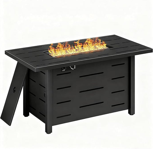 43" Propane Fire Pit, 50,000 BTU Steel Gas Fire Pit Table with Lid for Outside, Steel Lid & Lava Rock, 2 in 1 Fire Table, Adds Warmth to Gatherings & Parties on Patio, Deck, Garden & Backyard, Black