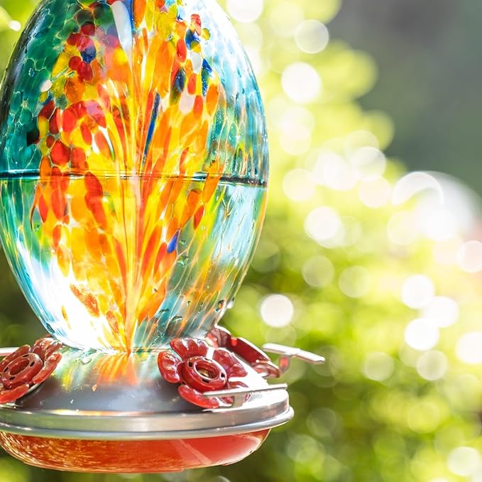 Muse Garden Gifts for Women Glass Hummingbird Feeder for Outdoors Hanging, Birthday Mother‘s Day Christmas Valentine Hummingbird Gifts for Women Mom, Ant Moat Included, 2 Pack, Fireworks and Nebula