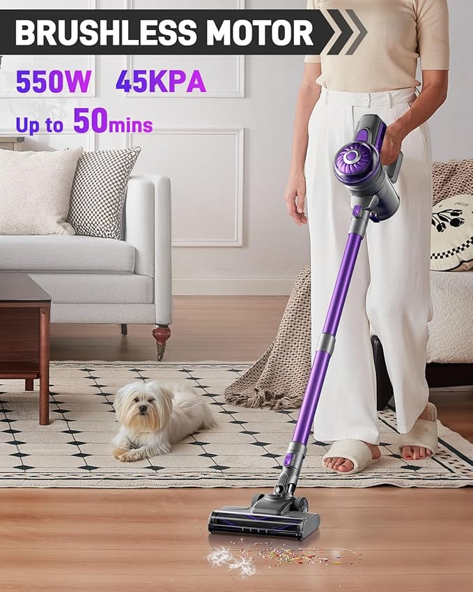 Cordless Vacuum Cleaner, Stick Vac Cleaners for Home with Tangle-Resistant,Up to 50 Minutes,Powerful Suction,Rechargeable,Lightweight,Handheld, Versatile for Carpet, Hard Floor, Pet Hair, S2