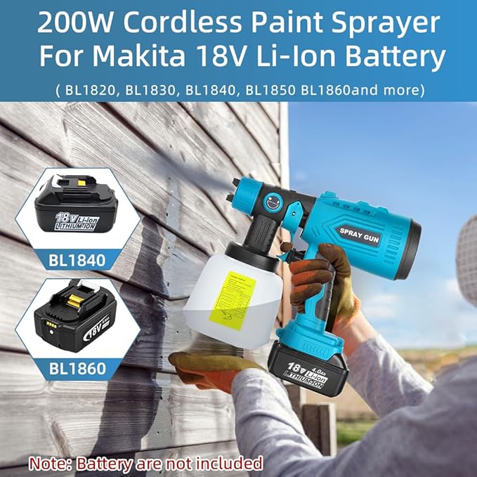 Cordless Paint Sprayer Compatible with MAKITA 18V Battery, HVLP Spray Paint Gun with 4 Copper Nozzle, 200W High Power Motor Paint Sprayer for Furniture (Battery Not Included) (for MAKITA)