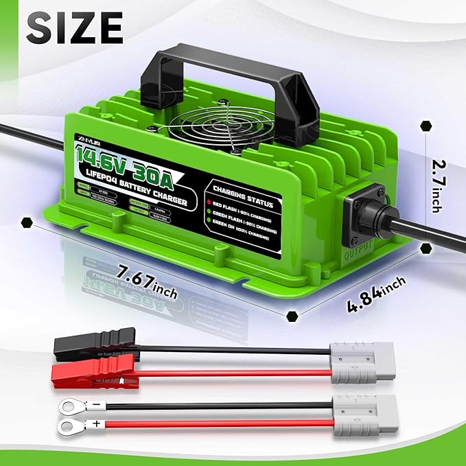 14.6V 30A LiFePO4 Battery Charger 12V(12.8V) 30A Rechargeable Charger with Multiple Safety Protections for 48V Lithium Iron Phosphate Battery