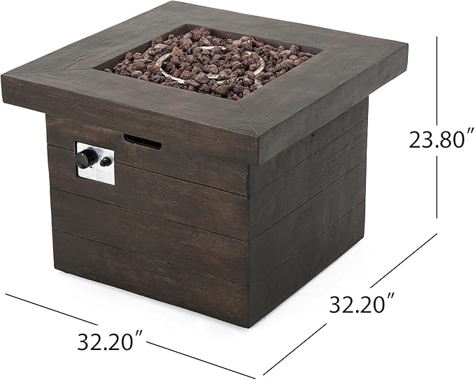 Propane Fire Pit Table, 32" MGO Firepits for Outside, Square Gas Fire Pit for Outside Patio, Propane Fire Table for Deck, Backyard, 40,000BTU, Tank Inside, Tank Not Included, Brown