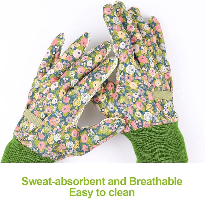 Ainiv Floral Gardening Gloves for Women/Ladies, Non-Slip Garden Work Gloves,Breathable Yard Work Glove Light Working Gloves