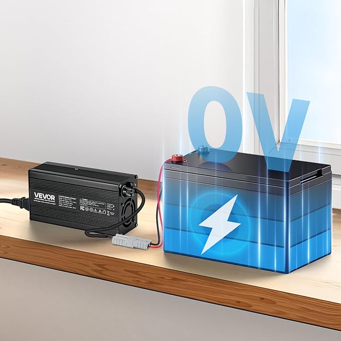 VEVOR 12V 20A Lithium Battery Charger, 14.6V, AC-DC LiFePO4 Smart Charger, with Anderson Connector, LED Indicator, 0V Activation, for Lithium LiFePO4 Deep Cycle Rechargeable Batteries of Boat, RV