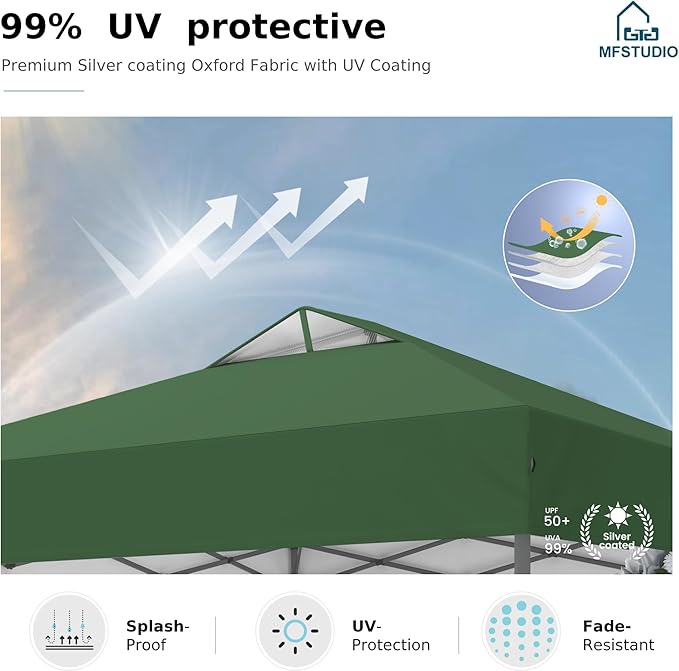 MFSTUDIO Pop Up Canopy Tent, 10x10 Outdoor Canopies Instant Portable Shelter Tens with Vented Top, Storage, 4 Sandbags, Beach Canopy