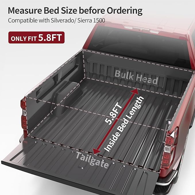 oEdRo Soft Roll up Truck Bed Tonneau Cover Compatible with 2014-2018 Chevy Silverado 1500 / GMC Sierra 1500, Fleetside 5.8ft Bed