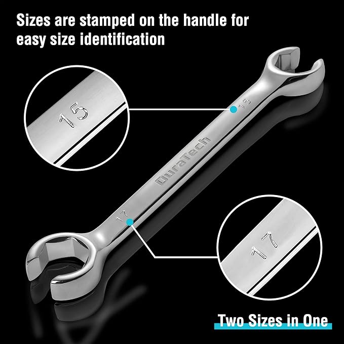 DURATECH Flare Nut Wrench Set, Metric, 3-piece, 10, 12, 13, 14, 15, 17mm, CR-V Steel, Organizer Pouch Included