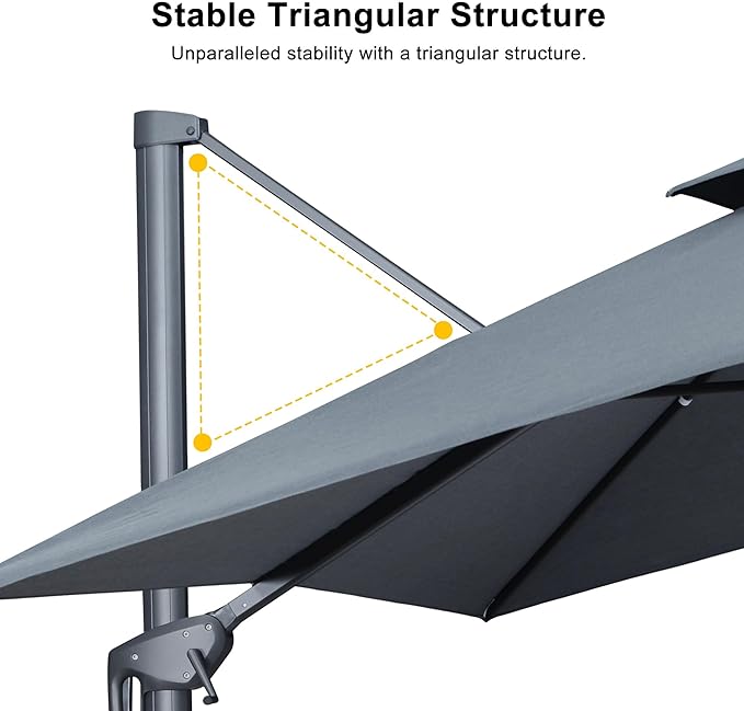 PURPLE LEAF 12 FT Cantilever Umbrella Outdoor Patio Umbrella, Large Offset Square Umbrella, Windproof Heavy Duty Hanging Outside for Patio, Mist Grey