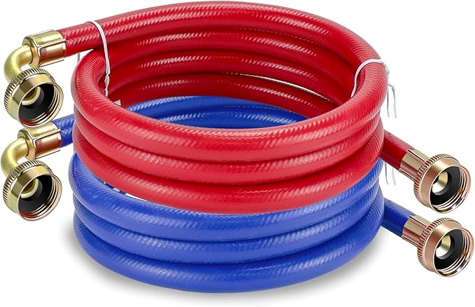 6 FT Washing Machine Hoses with 90 Degree Elbows Universial Rubber Washer Hose No-Lead Burst-proof Hot and Cold Water Supply Hoses for Washing Machine - 2 PACK by Fetechmate