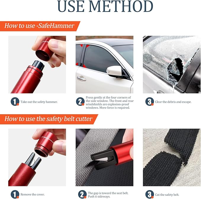 Car Window Breaker and Seatbelt Cutter, 2-in-1 Car Safety Hammer, Multifunctional Auto Glass Breaker, Portable Emergency Rescue Tool for Automotive Accidents