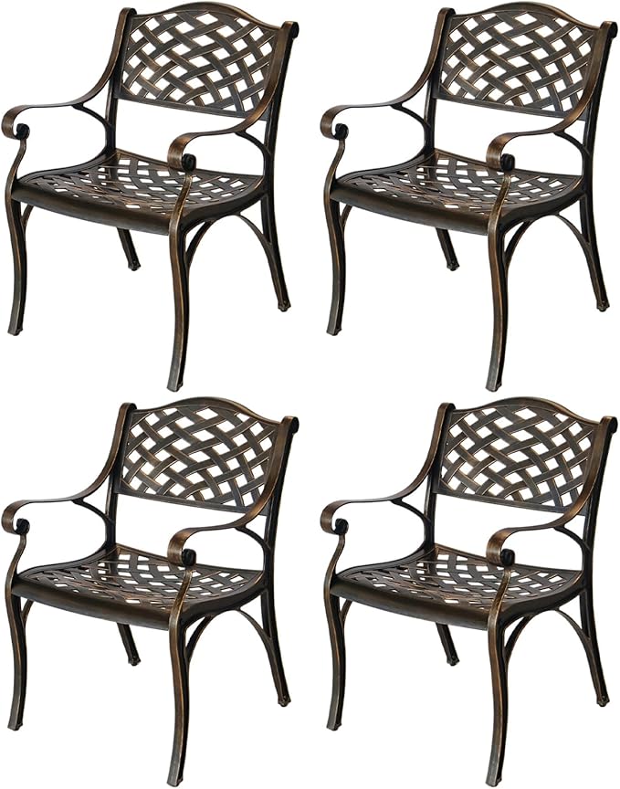Cast Aluminum Outdoor Bistro Chairs Set of 4, Patio Dinning Chairs, 4 Pieces Metal Conversation Chairs for Deck, Porch Garden