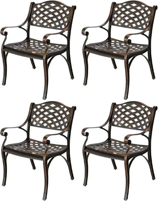 Cast Aluminum Outdoor Bistro Chairs Set of 4, Patio Dinning Chairs, 4 Pieces Metal Conversation Chairs for Deck, Porch Garden
