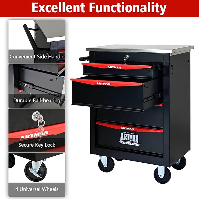 4 Drawers Tool Cart on Wheels,Multifunctional Rolling Tool Storage Chest,Drawer Rolling Trolley Organizer Tool Box for Garage,Workshop,DIY Multiple Interconnectable(4 Drawers-30.5" H)