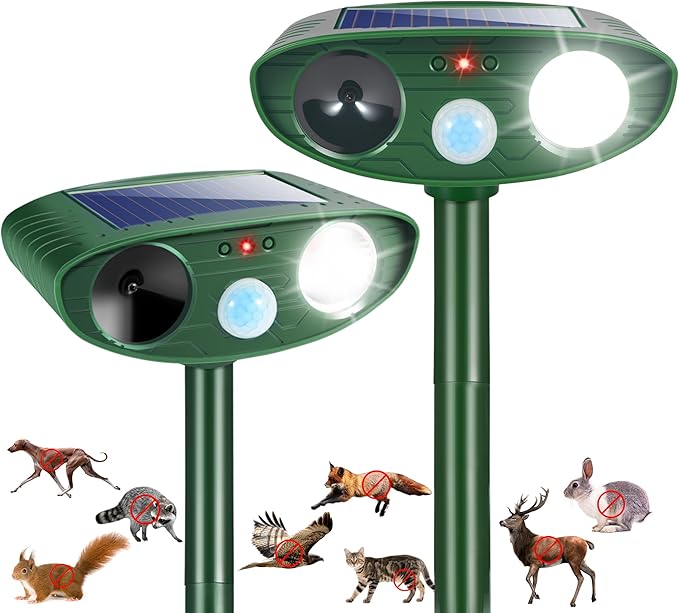 2025 Solar Ultrasonic Animal Repeller Outdoor Cat Repellent Deer Repellent Devices Waterproof with Motion Detection Rabbit Raccoon Dog Squirrel Skunk Coyote Deterrent for Yard Garden Animal Repellent