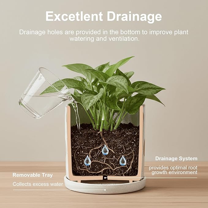Ceramic Plant Pots Planters with Drainage Hole and Saucer Indoor Flower Pot Set with Hole Mesh Pad and Silicone Plug 4.72 + 5.51 + 6.5 Inch
