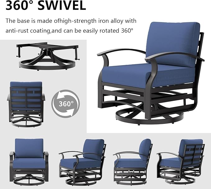 Aluminum Patio Furniture Set, 10 Seats Outdoor Patio Conversation Sets with Swivel Chair Modern Metal Sectional Sofa with Upgrade Cushions for Patio, Backyard - Blue