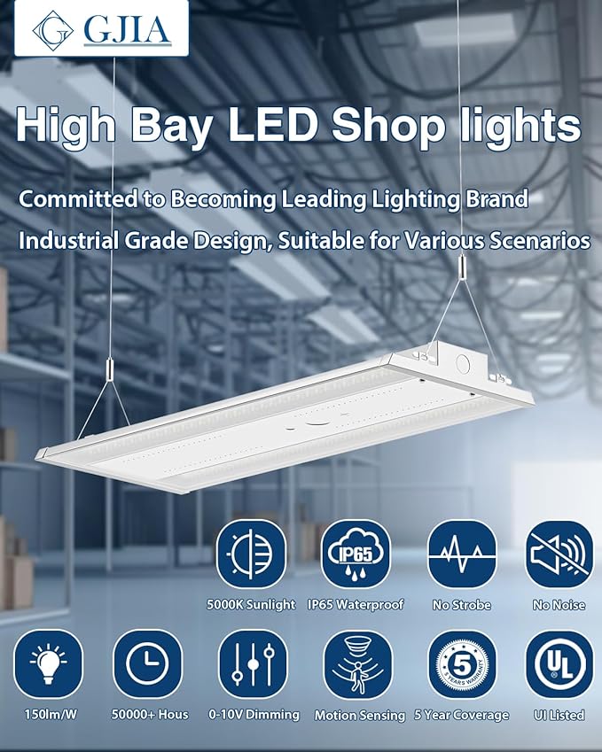 LED Linear High Bay Light 4-Pack, 210W 31500LM 0-10V Dimmable 5000K Daylight, Adjustable High Bay LED Shop Lights Lighting Fixtures for Garage Warehouse Workshop, UL