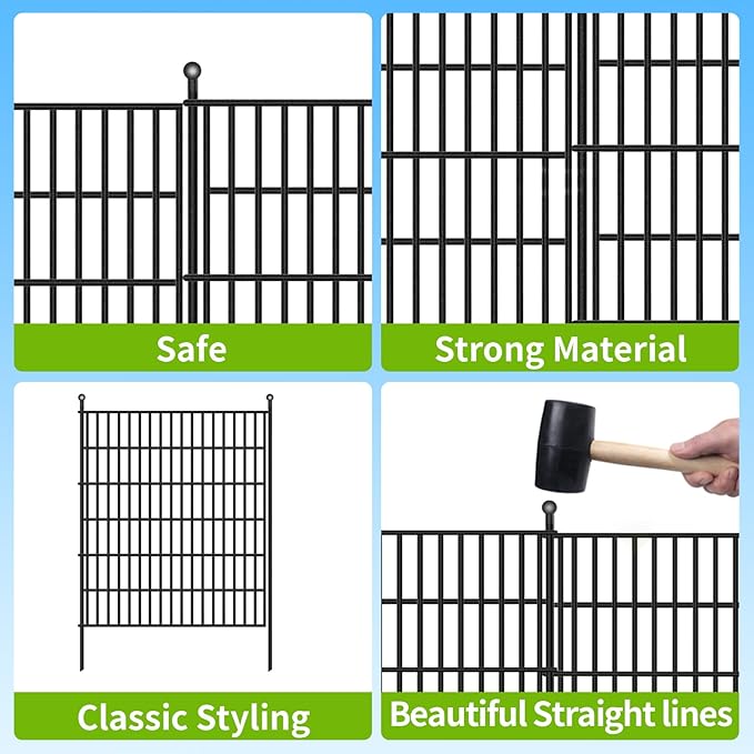 15 Panels No Dig Garden Fence, 32 in(H) X36.3 ft(L) Metal Fence Panels, Thickened Rustproof Garden Fencing, Animal Barrier Fence for Dogs, Rabbits, and Patio