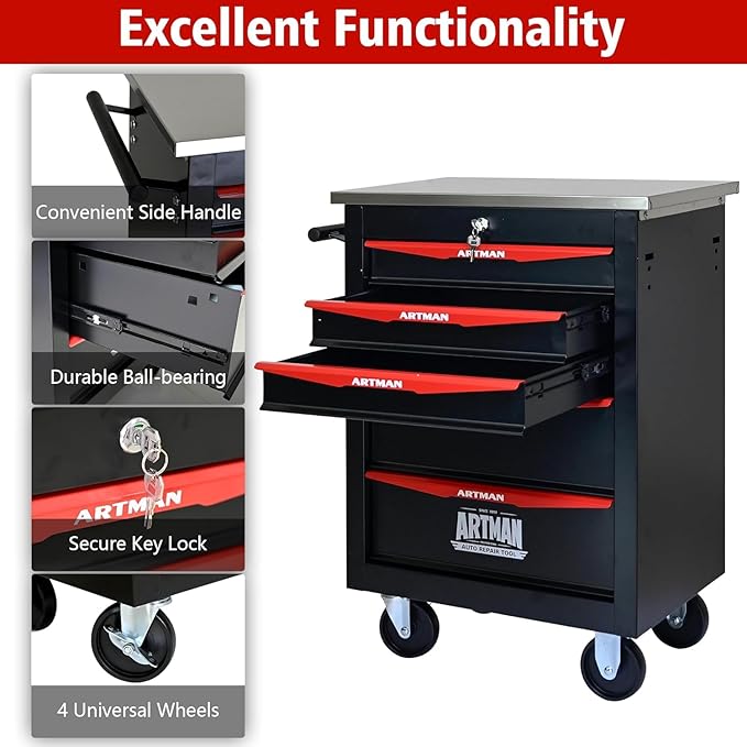 5 Drawer Tool Chest on Wheels, Multifunctional Rolling Tool Cart, Drawer Rolling Trolley Organizer Tool Box for Garage,Workshop,DIY Multiple Interconnectable(5 Drawers-30.5" H)