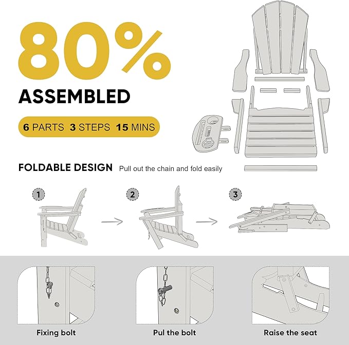 Adirondack Chair Set of 8, HDPE Folding Adirondack Chair with Multifunctional Cup Holder, Weather Resistant Fire Pit Chair for porches, patios, poolsides, Decks.