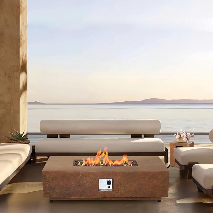 Afterglow Firepits All Terrafab External Gas Tank for Outdoor Use Rectangular 50000 Btu for Outside Patio Backyard Garden, Rusty Brown