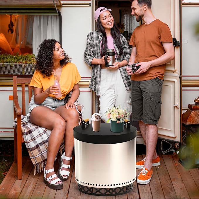 FEBTECH - Smokeless Fire Pit Accessories Combo – 17" Carbon Steel Base, 20" Lid with 2 Wooden Handles – Bonfire Fireplace Tools for Camping, Patio, Backyard - Solo Stove Accessories