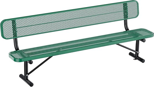 8Ft Outdoor Bench with Back Portable Frame, Outdoor Steel Park Bench with Backrest, Expanded Metal Mesh Bench for Outside, Lawn, Backyard, Park, Deck, Garden, Patio, Porch, Green