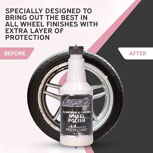 Lane's Car Products Chrome & Aluminum Wheel Polish, Easy Application Wheel Polish with Flip-top Lid, Safe to Use Rim Polish Brightener, Protects Against Corrosion and Oxidation - 32oz