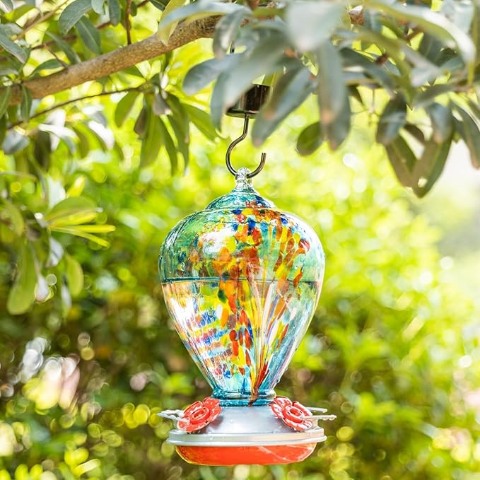 Muse Garden Gifts for Women Glass Hummingbird Feeder for Outdoors Hanging, Birthday Mother‘s Day Christmas Valentine Hummingbird Gifts for Women Mom, Ant Moat Included, 2 Pack, Comet and Starry Night