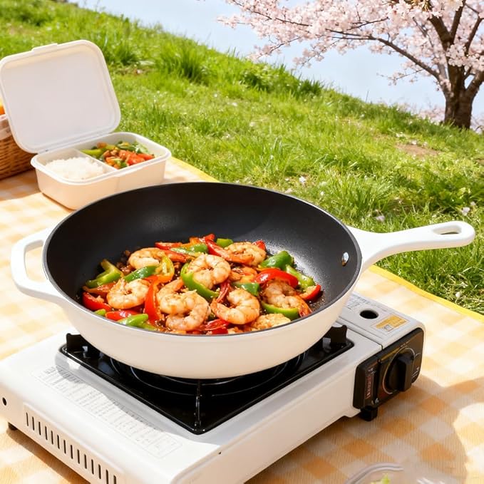 Commercial Grade, Cast Iron Enameled Cookware (White, Skillet 10“)