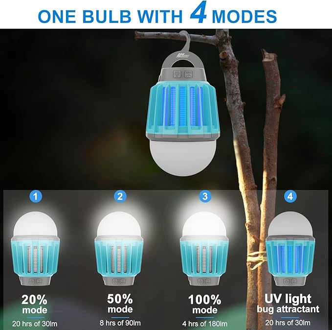 Wisely Bug Zapper Outdoor Cordless, Electric Mosquito Zapper with LED Blue Light, 2 in 1 Portable & Rechargeable Bug Zapper Indoor, Wireless Hanging Fly Zapper for Camping Patio, Home, Oceanblue