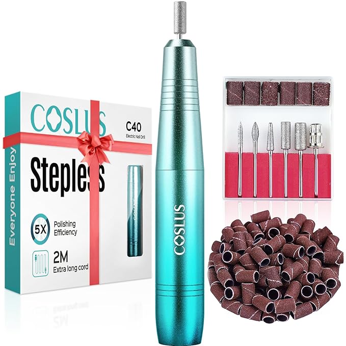 COSLUS Electric Nail Drill File Professional: for Acrylic Gel Dip Powder Nails Portable Nail Machine Kit Manicure Pedicure Tools Polishing Set with Nail Drill Bits Sanding Bands Blue