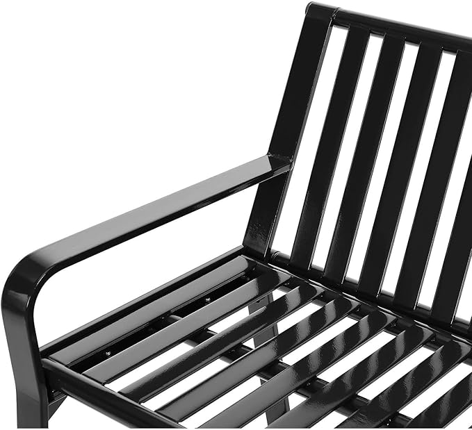 Global Industrial 4 ft. Outdoor Park Bench with Back, Vertical Steel Slat Construction, 600 lbs Capacity, Black, Unassembled, Heavy Duty Commercial Bench