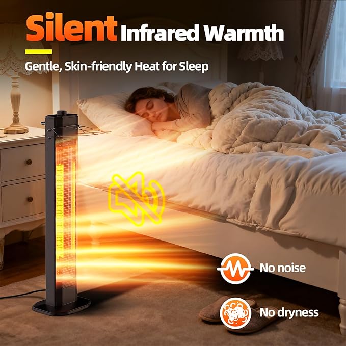 Outdoor Electric Patio Heater, Haimmy 34- inch Outdoor Electric Patio Heater, 1500W Instant Heating, 3 Heat Levels, Tip-Over & Overheat Protection, IPX5 Waterproof Tower Space Heater