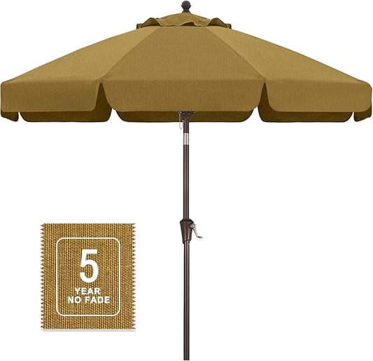 MASTERCANOPY 9ft Olefin Valance Patio Umbrella with Tilt Crank, 5-Year-Non-Fading Canopy & 8 Fiberglass Ribs for Deck, Patio, and Garden, Chestnut