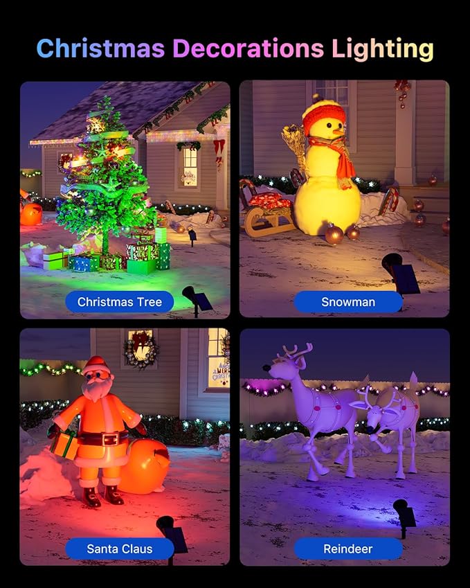 4 Pack Christmas Color Change Solar Spotlights Outdoor Waterproof Led Landscape Spot Lights Uplighting for Gingerbread Man, Snowman, Reindeer, Decorations, Holiday Ambient Lighting Lawn, Yard, Garden