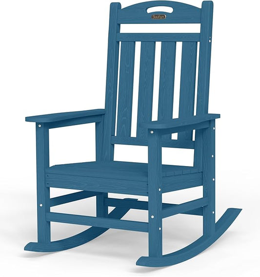 Oversized Outdoor Rocking Chair, High Back Porch Rocker Chair, HDPE All Weather Resistant Rocking Chairs for Patio, 380lbs Weight Capacity, Navy Blue