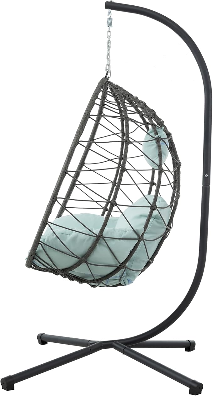 Egg Chair with Stand Wicker Hanging Swing Chair for Patio Balcony Indoor Outdoor Living Room Bedroom Includes Cushion for Comfort
